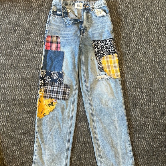 BDG Denim - BDG Women's Straight Leg Patchwork Jeans - Blue and Multicolor